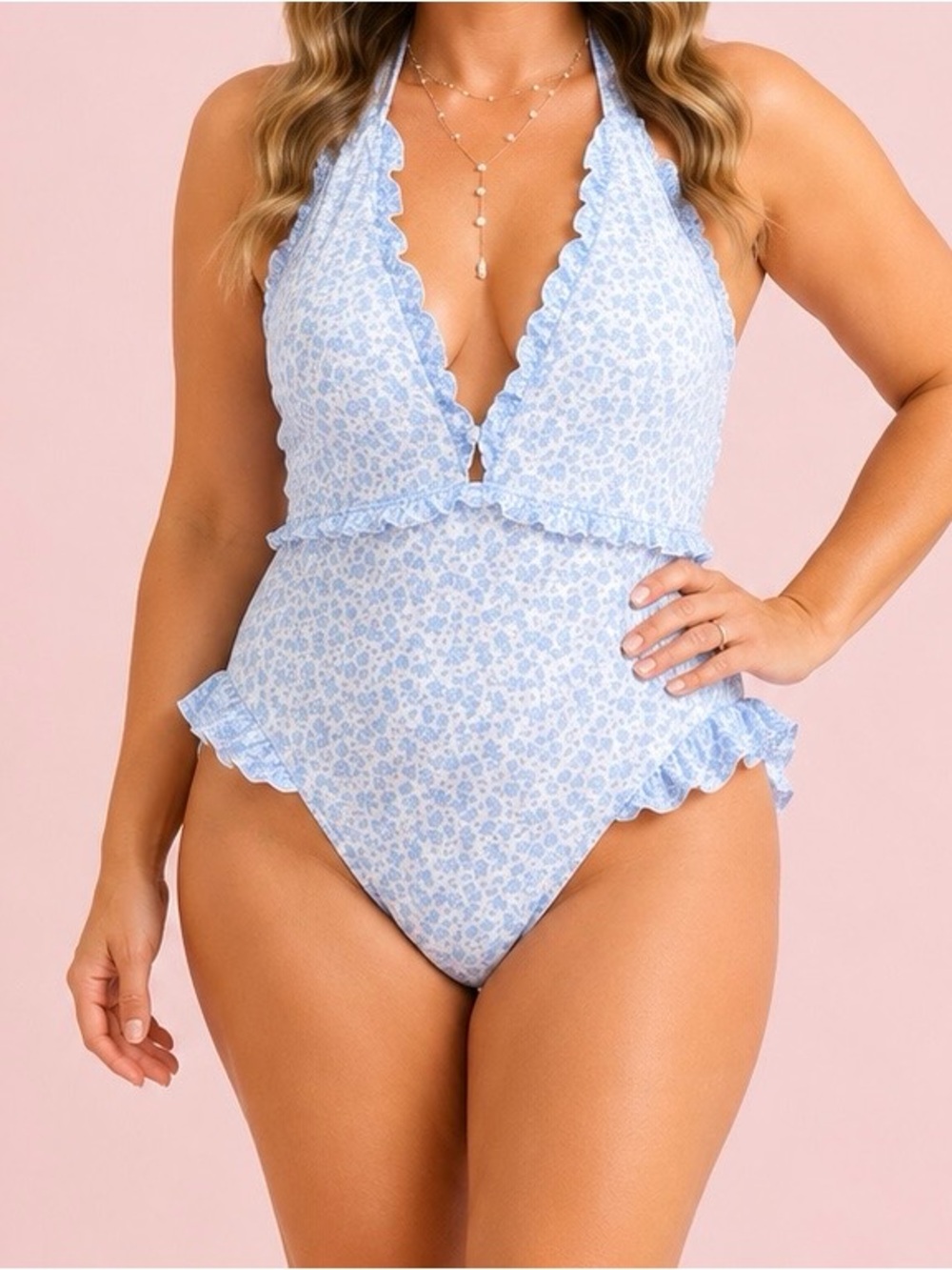 NEW Altar’d State AS Revival Blue & White Floral One Piece Swimsuit Size 3XL NWT
